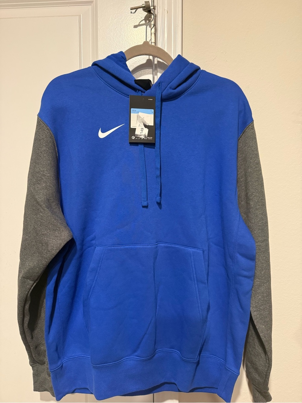 New Nike Royal Blue Hoodie with Gray Sleeves size Medium